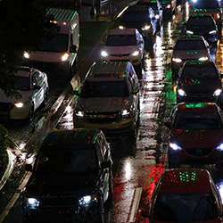 Traffic during a rainy night in Miami.