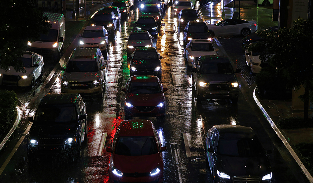 Traffic during a rainy night in Miami.